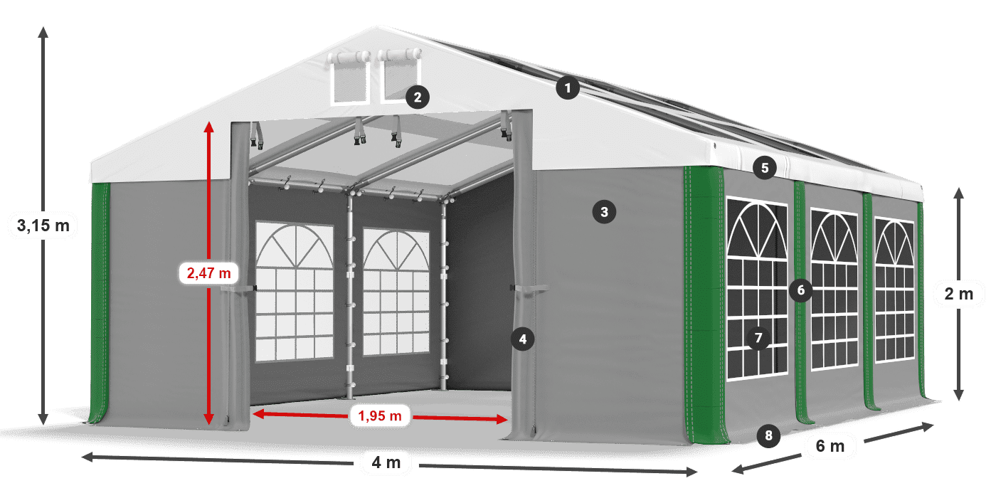 Strecha: MS 580 PVC Steny: SD 500 PVC 2 m legenda