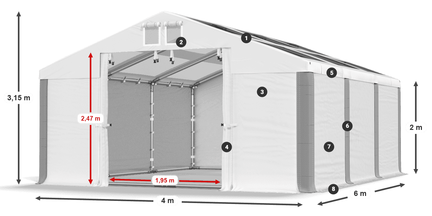 Strecha: MS T 580 PVC Steny: SD 500 PVC 2 m legenda