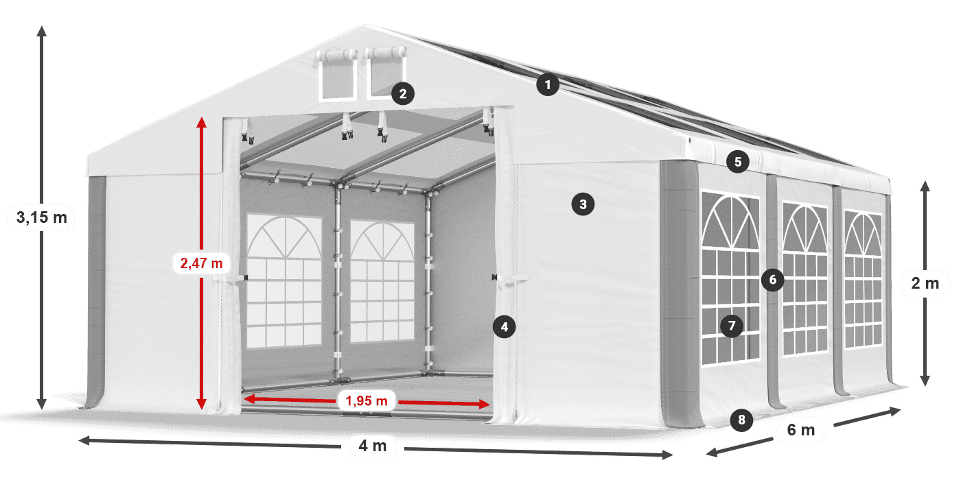 Strecha: MS 580 PVC Steny: SD 500 PVC 2 m legenda