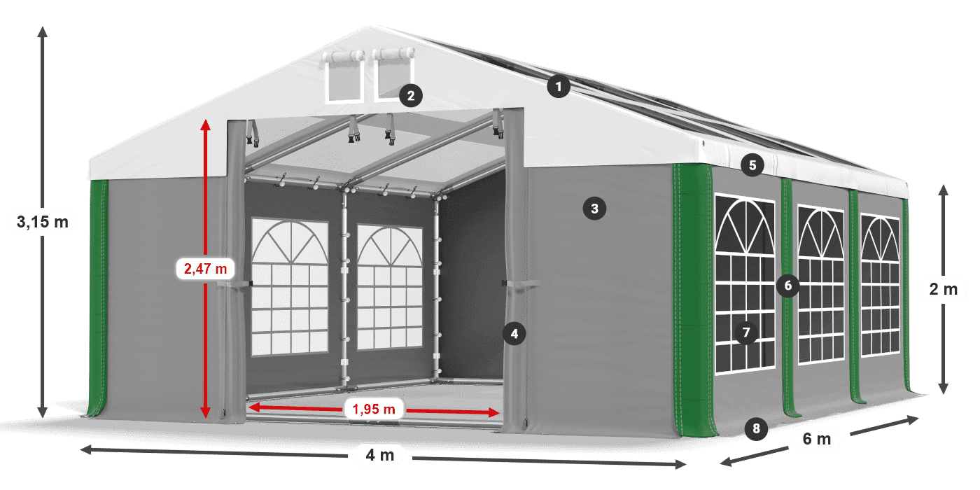 Strecha: MS 580 PVC Steny: SD 500 PVC 2 m legenda