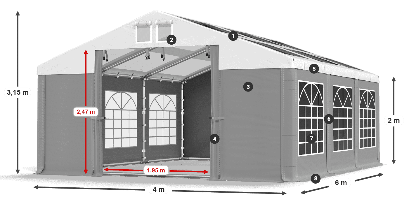 Strecha: MS 580 PVC Steny: SD 500 PVC 2 m legenda