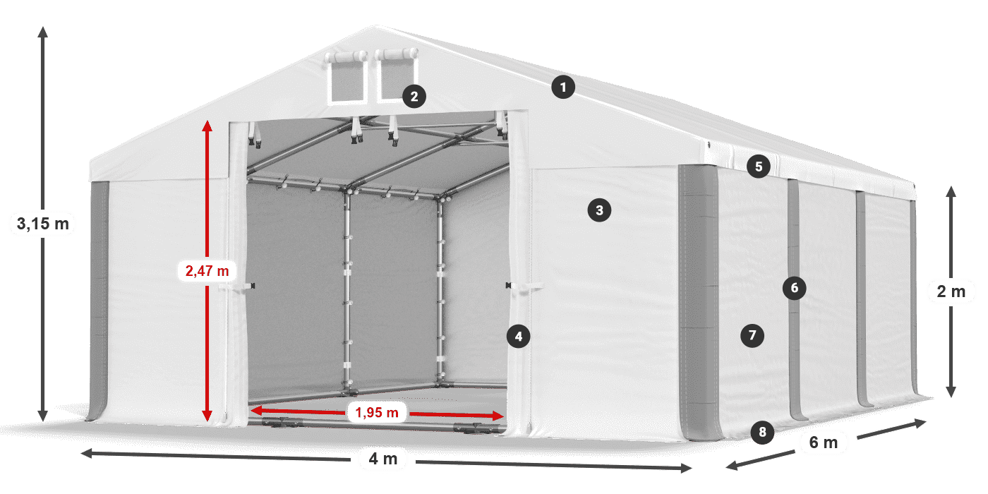 Strecha: MS 580 PVC Steny: SD 500 PVC 2 m legenda