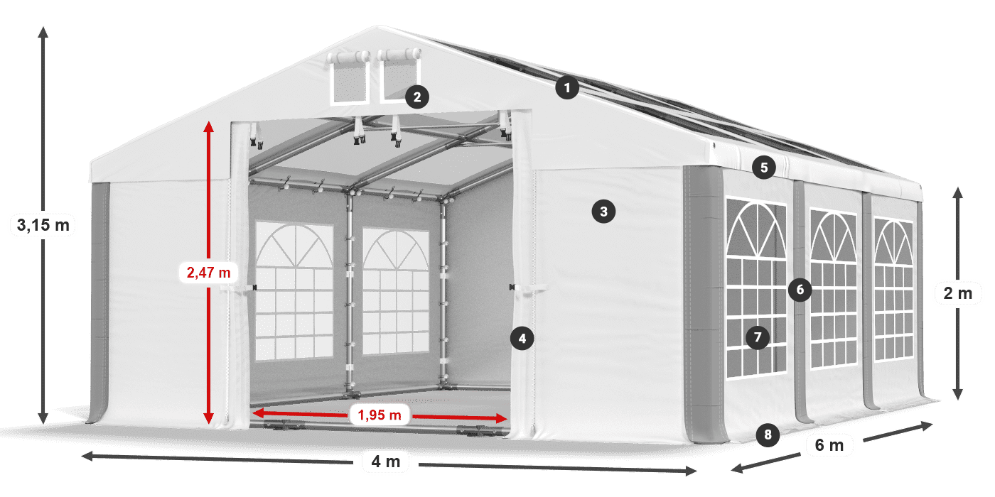 Strecha: MS 580 PVC Steny: SD 500 PVC 2 m legenda