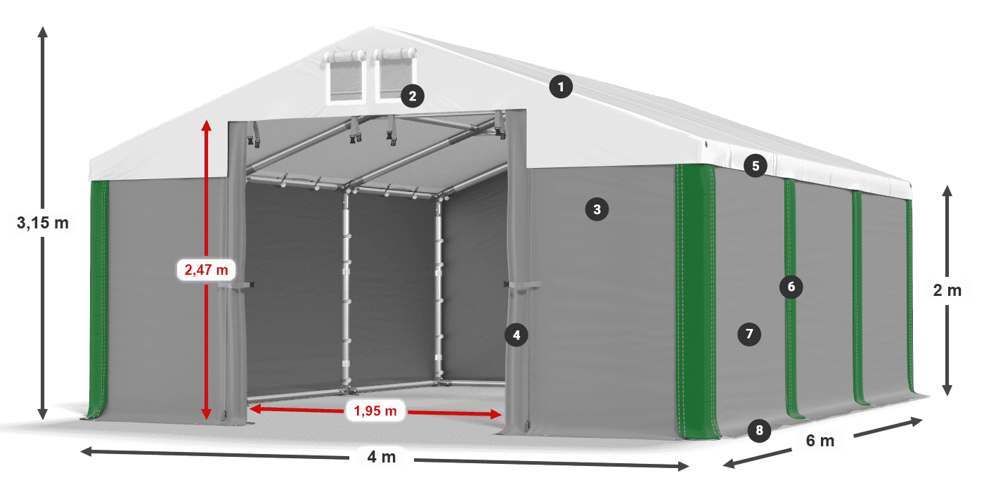 Strecha: MS 580 PVC Steny: SD 500 PVC 2 m legenda