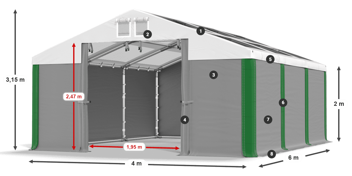 Strecha: MS T 580 PVC Steny: SD 500 PVC 2 m legenda