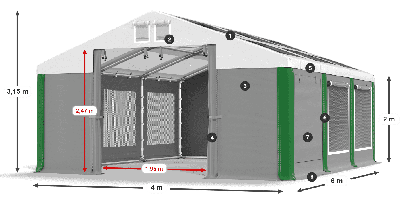 Strecha: MS T 580 PVC Steny: SDM 500 PVC 2m legenda