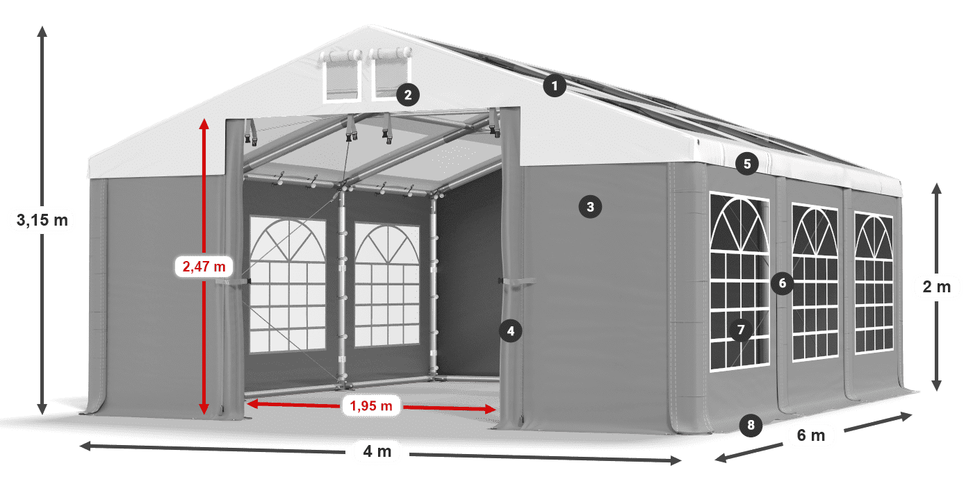 Strecha: MS 580 PVC Steny: SD 500 PVC 2 m legenda