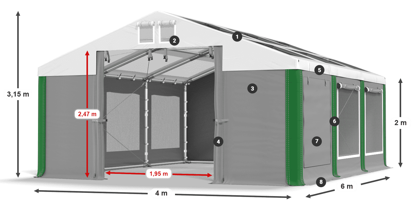 Strecha: MS T 580 PVC Steny: SDM 500 PVC 2m legenda