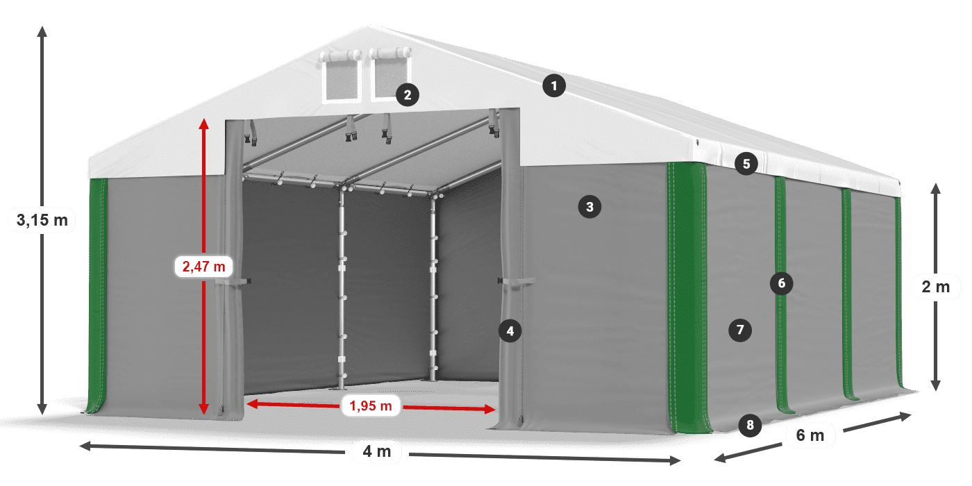 Strecha: SD 560 PVC Steny: FR 620 PVC legenda 2m