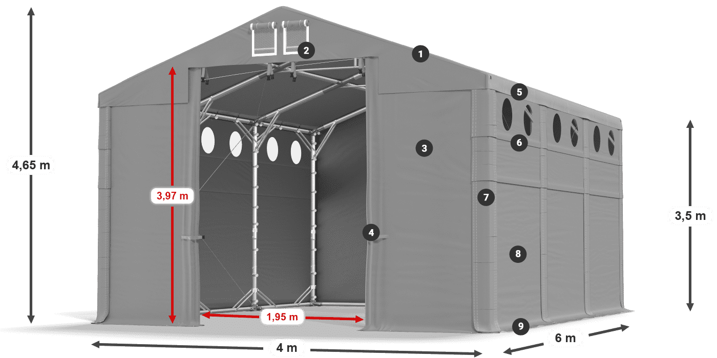 Strecha: SD 560 PVC Steny: FR O 620 PVC legenda 3,5 m