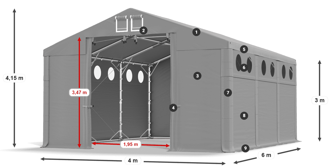 Strecha: FR 620 PVC Steny: MS O 580 PVC 3m legenda