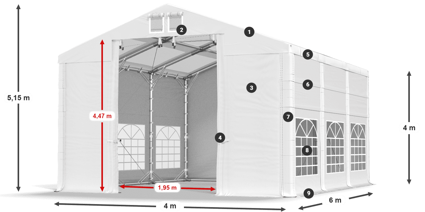 Strecha: MS T 580 PVC Steny: FR 620 PVC 4m legenda