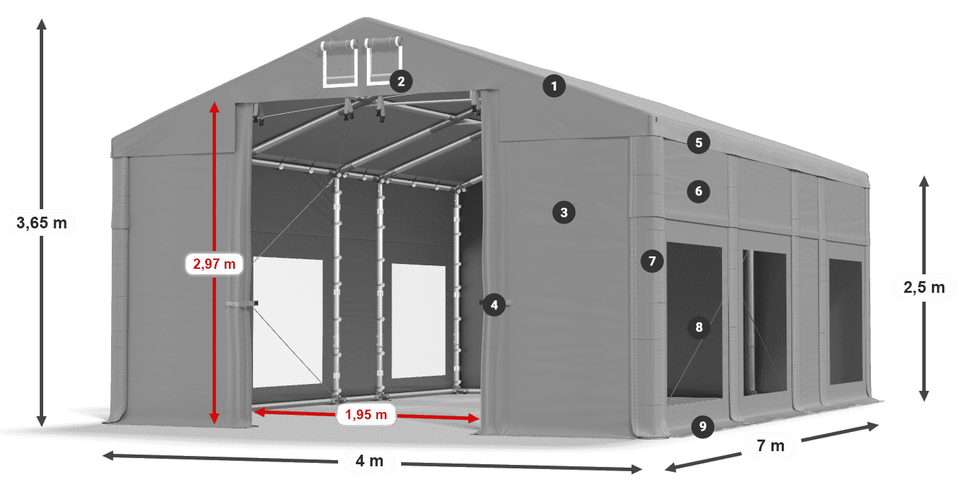 Strecha: FR 620 PVC Steny: MS 580 PVC 2,5 m legenda