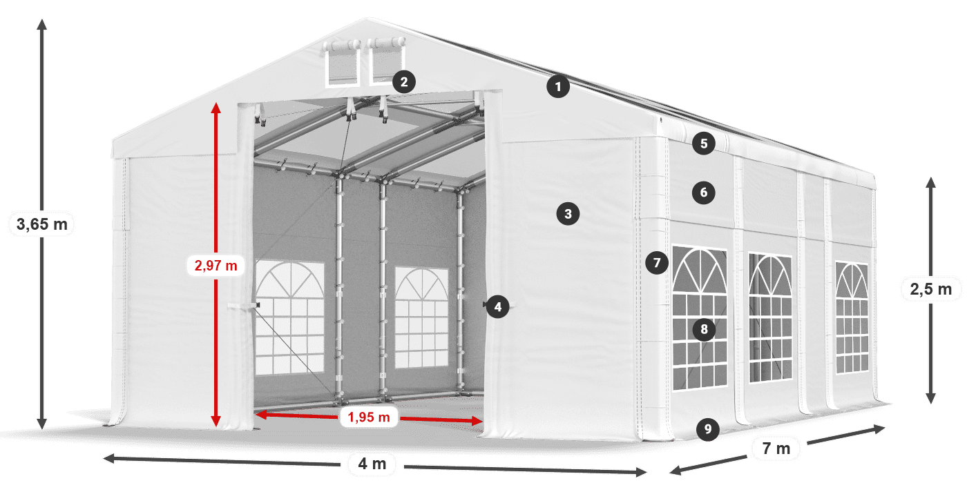 Strecha: MS 580 PVC Steny: SD 500 PVC 2,5 m legenda