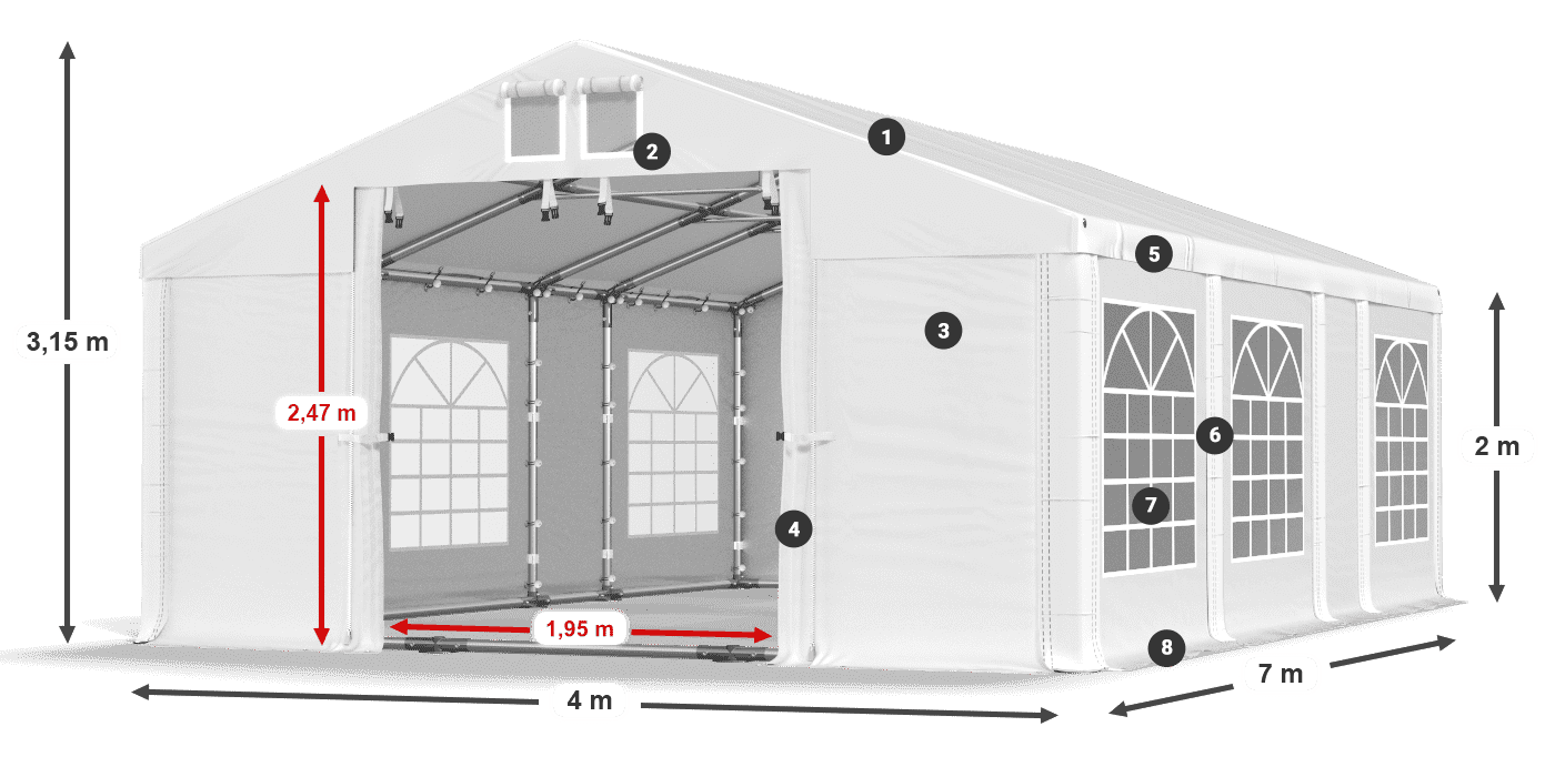 Strecha: FR 620 PVC Steny: SD 500 PVC 2 m legenda