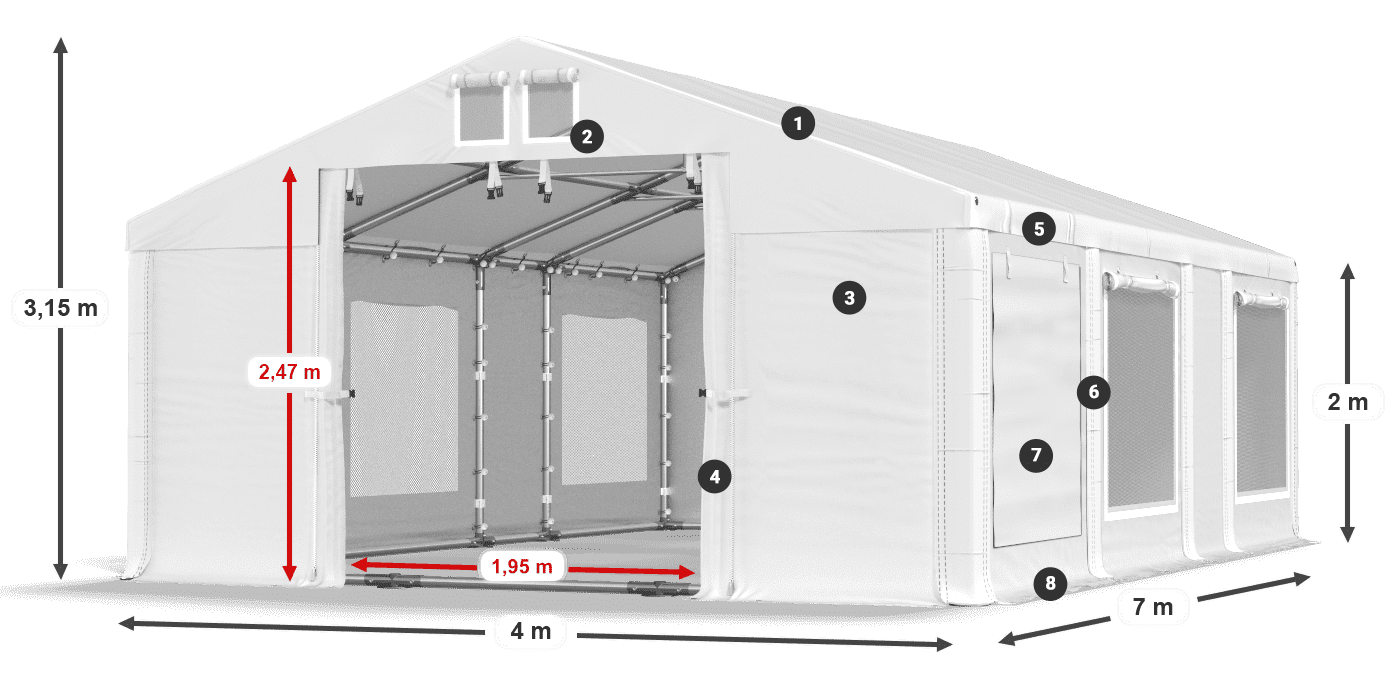 Strecha: FR 620 PVC Steny: SD 500 PVC 2 m legenda