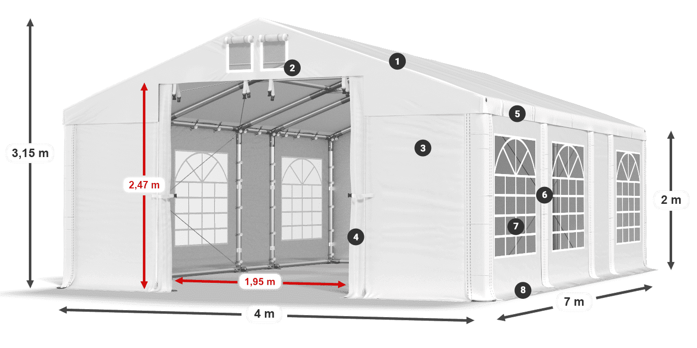 Strecha: FR 620 PVC Steny: SD 500 PVC 2 m legenda