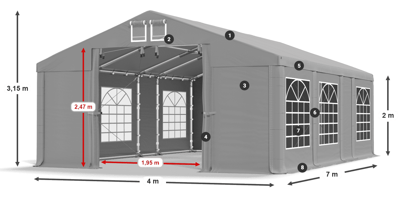 Strecha: FR 620 PVC Steny: SD 500 PVC 2 m legenda