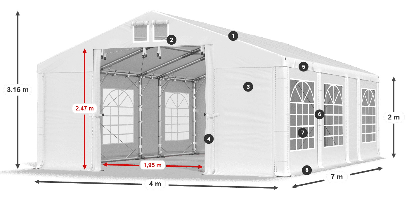 Strecha: MS 580 PVC Steny: FR 620 PVC 2m legenda