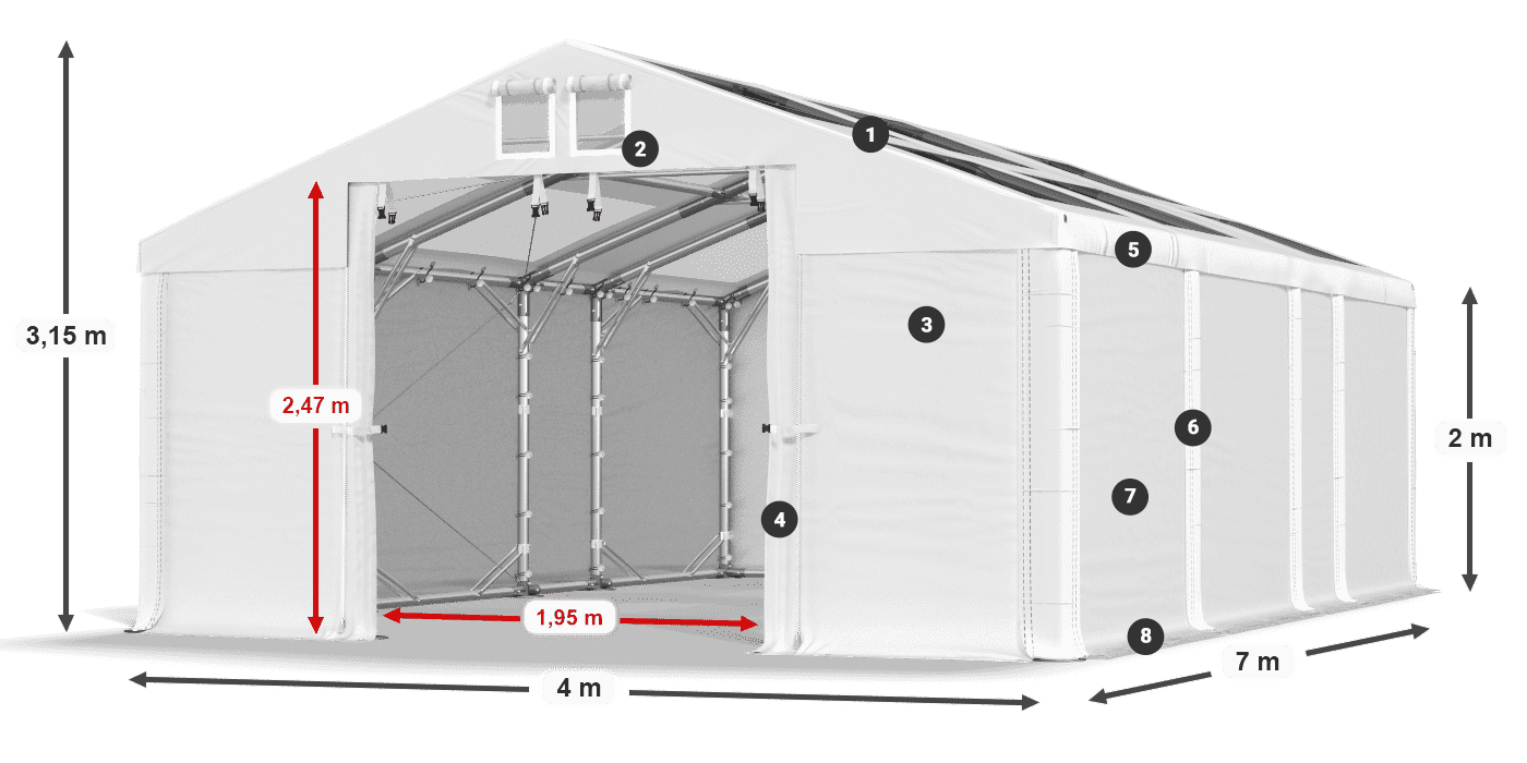 Strecha: MS T 580 PVC Steny: SD 500 PVC 2 m legenda