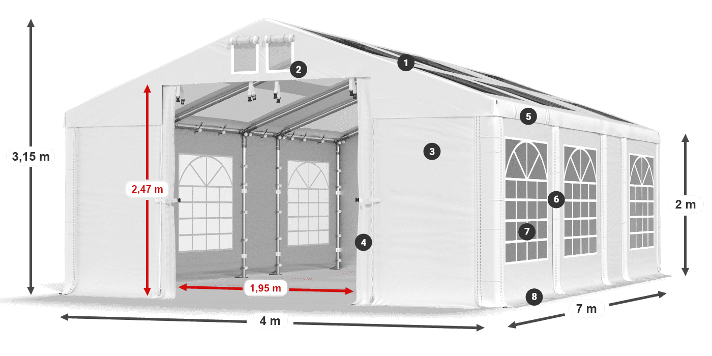 Strecha: MS 580 PVC Steny: SD 500 PVC 2 m legenda
