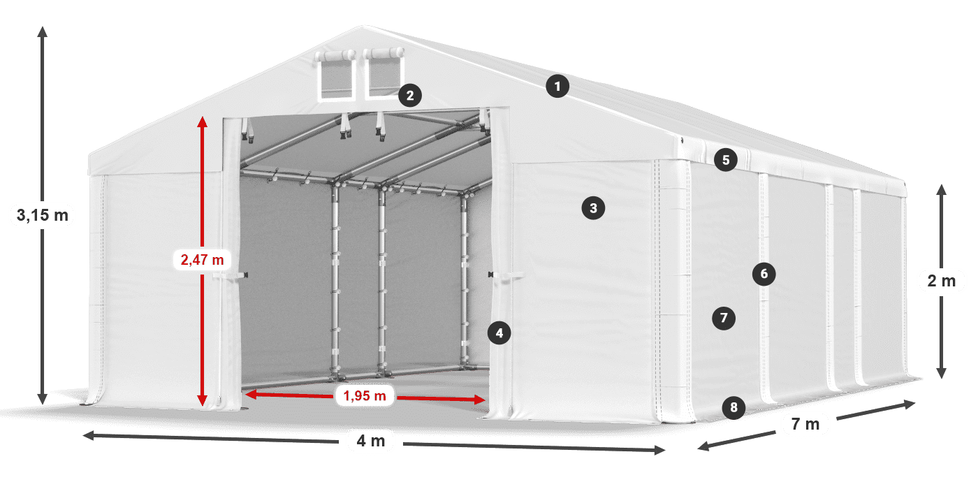 Strecha: MS 580 PVC Steny: SD 500 PVC 2 m legenda