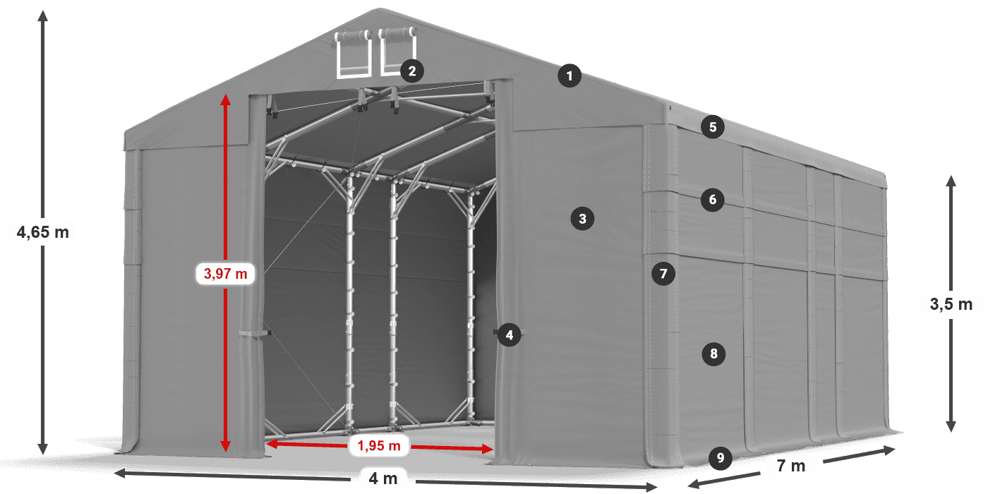 Strecha: FR 620 PVC Steny: SD 500 PVC 3,5 m legenda