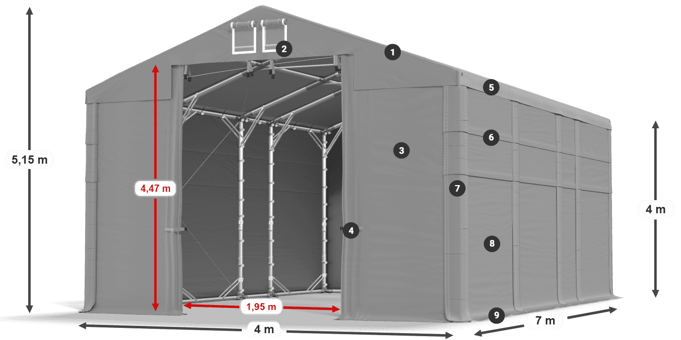 Strecha: FR 620 PVC Steny: SD 500 PVC 4m legenda