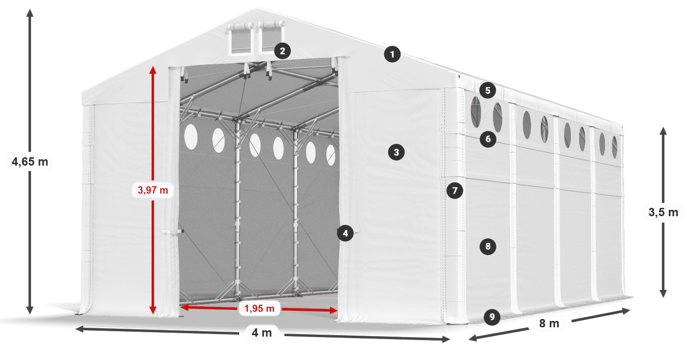 Strecha: MS 580 PVC Steny: SD O 500 PVC 3,5 m legenda