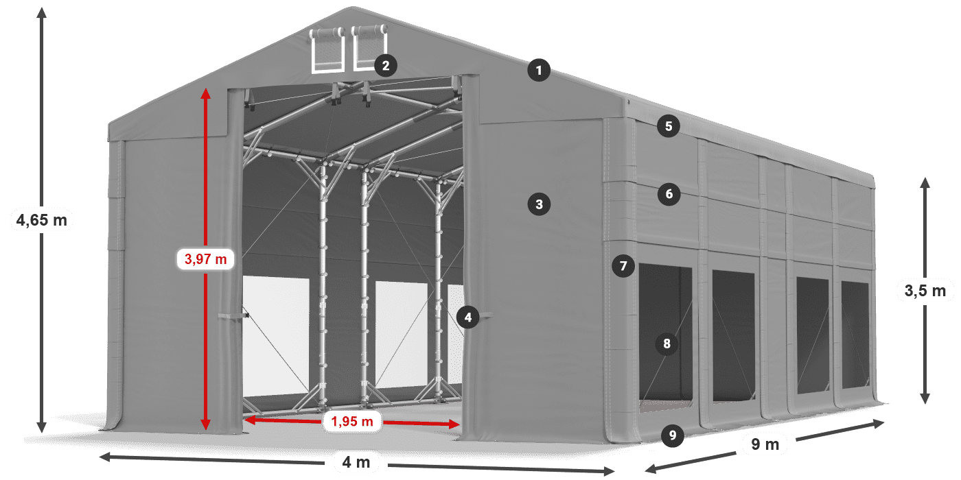 Strecha: FR 620 PVC Steny: MS 580 PVC 3,5 m legenda