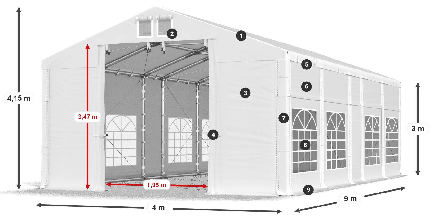 Strecha: FR 620 PVC Steny: SD 500 PVC 3m legenda