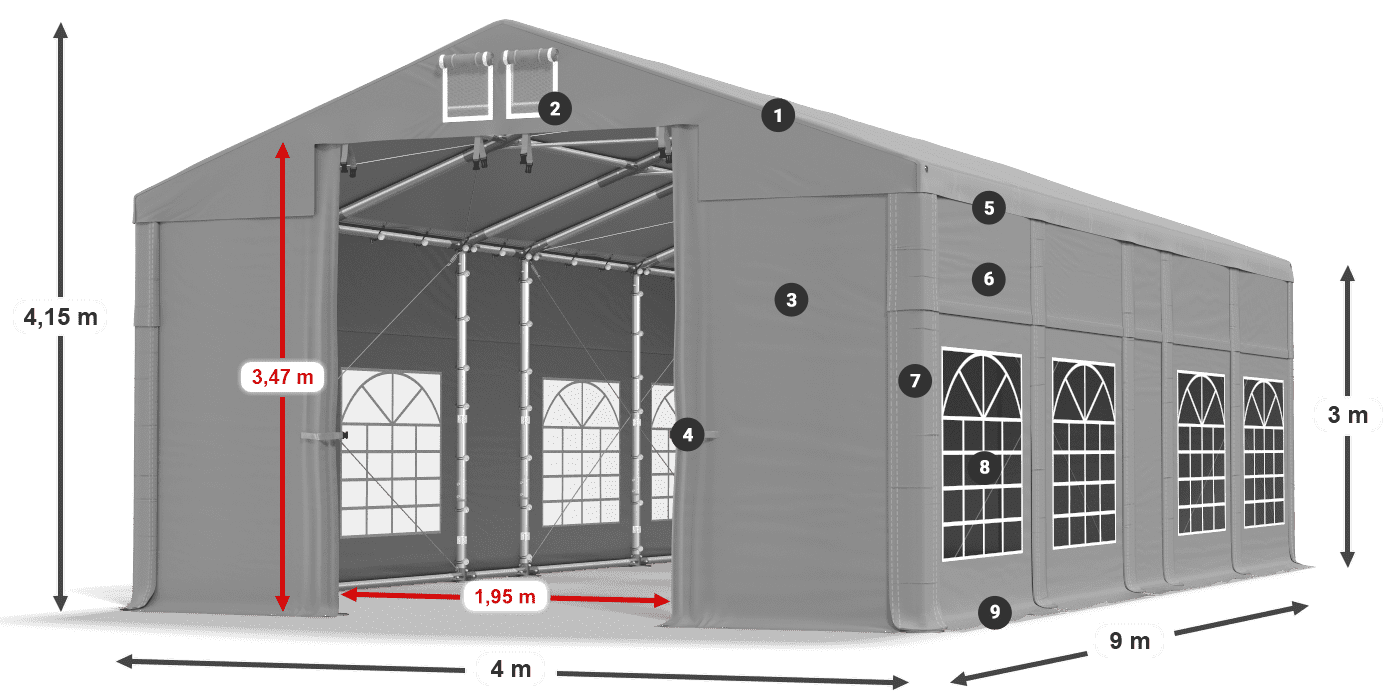 Strecha: FR 620 PVC Steny: SD 500 PVC 3m legenda