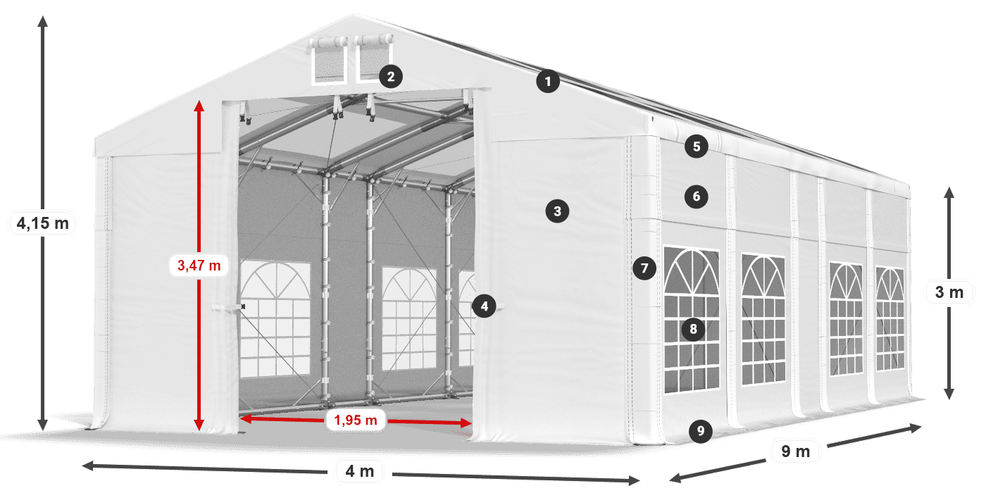 Strecha: MS T 580 PVC Steny: SD I 500 PVC 3m legenda
