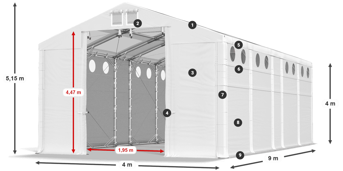 Strecha: MS T 580 PVC Steny: SD O 500 PVC 4 m legenda