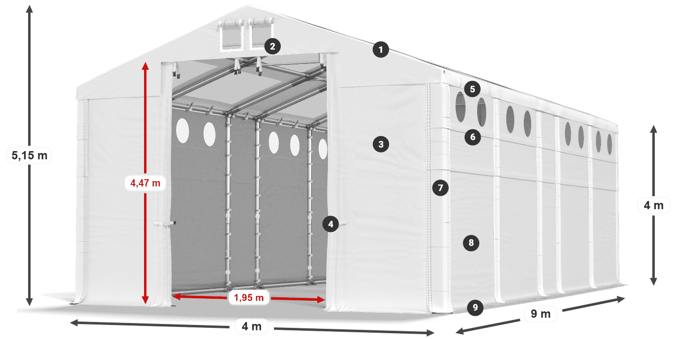 Strecha: MS T 580 PVC Steny: SD O 500 PVC 4 m legenda