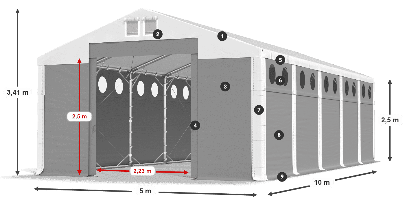Strecha: FR 620 PVC Steny: MS O 580 PVC 2,5 m legenda