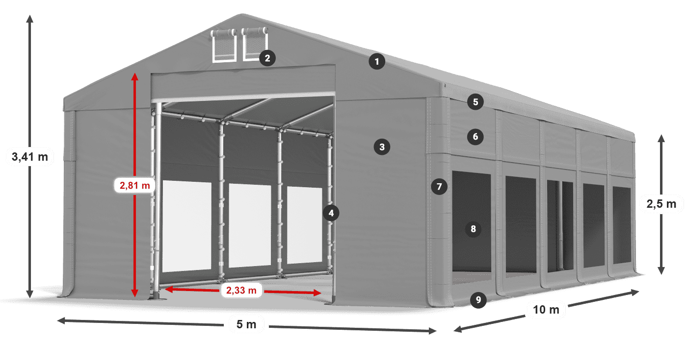 Strecha: FR 620 PVC Steny: MS 580 PVC 2,5 m legenda