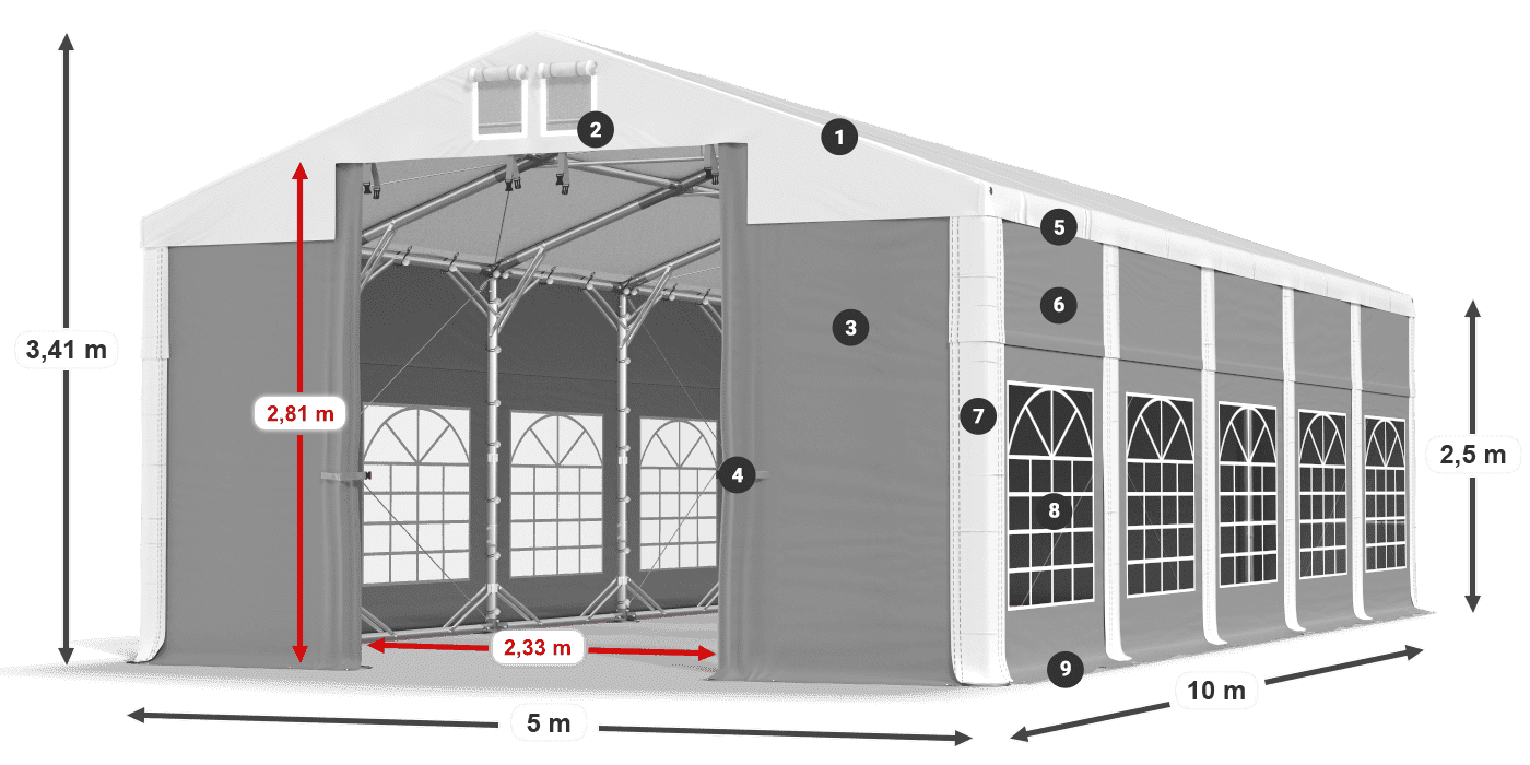 Strecha: FR 620 PVC Steny: SD 500 PVC 2,5 m legenda
