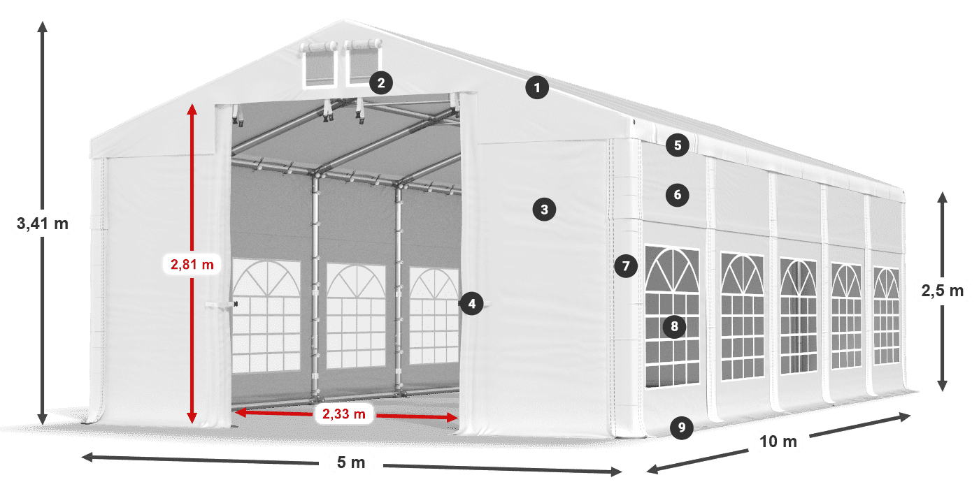 Strecha: FR 620 PVC Steny: SD 500 PVC 2,5 m legenda