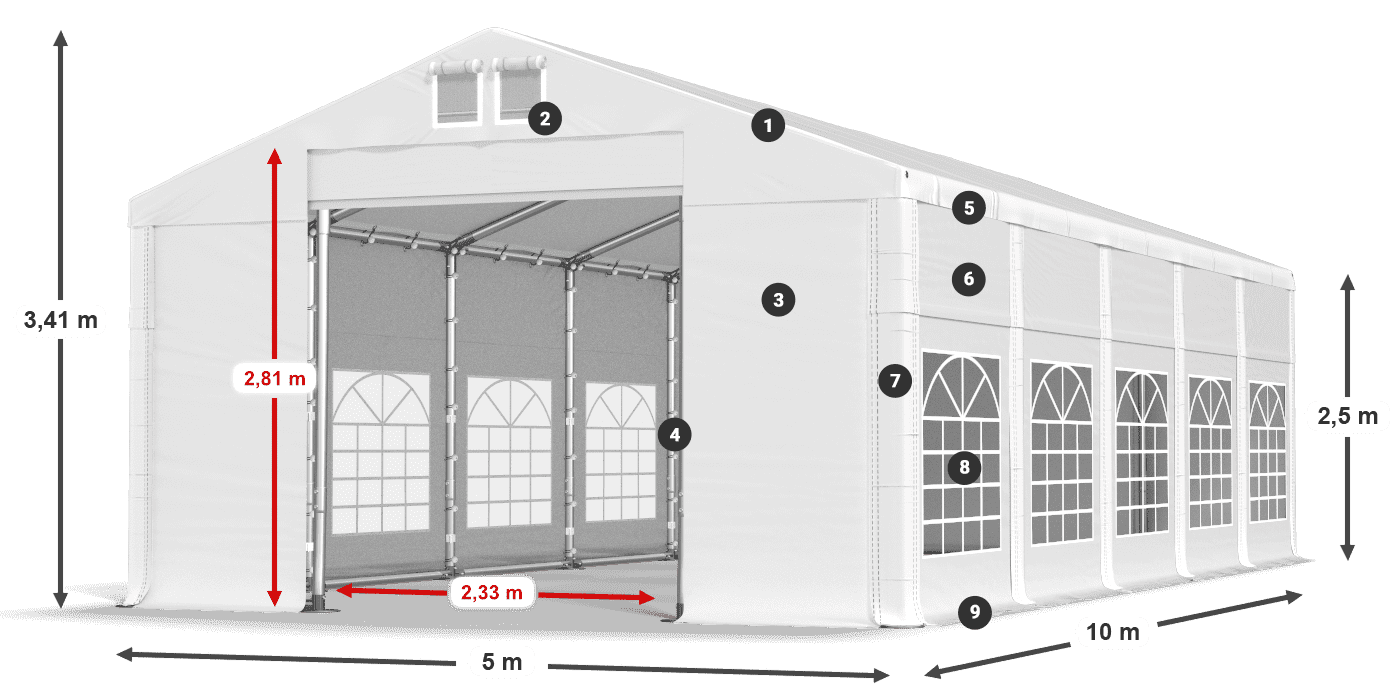 Strecha: FR 620 PVC Steny: SD 500 PVC 2,5 m legenda
