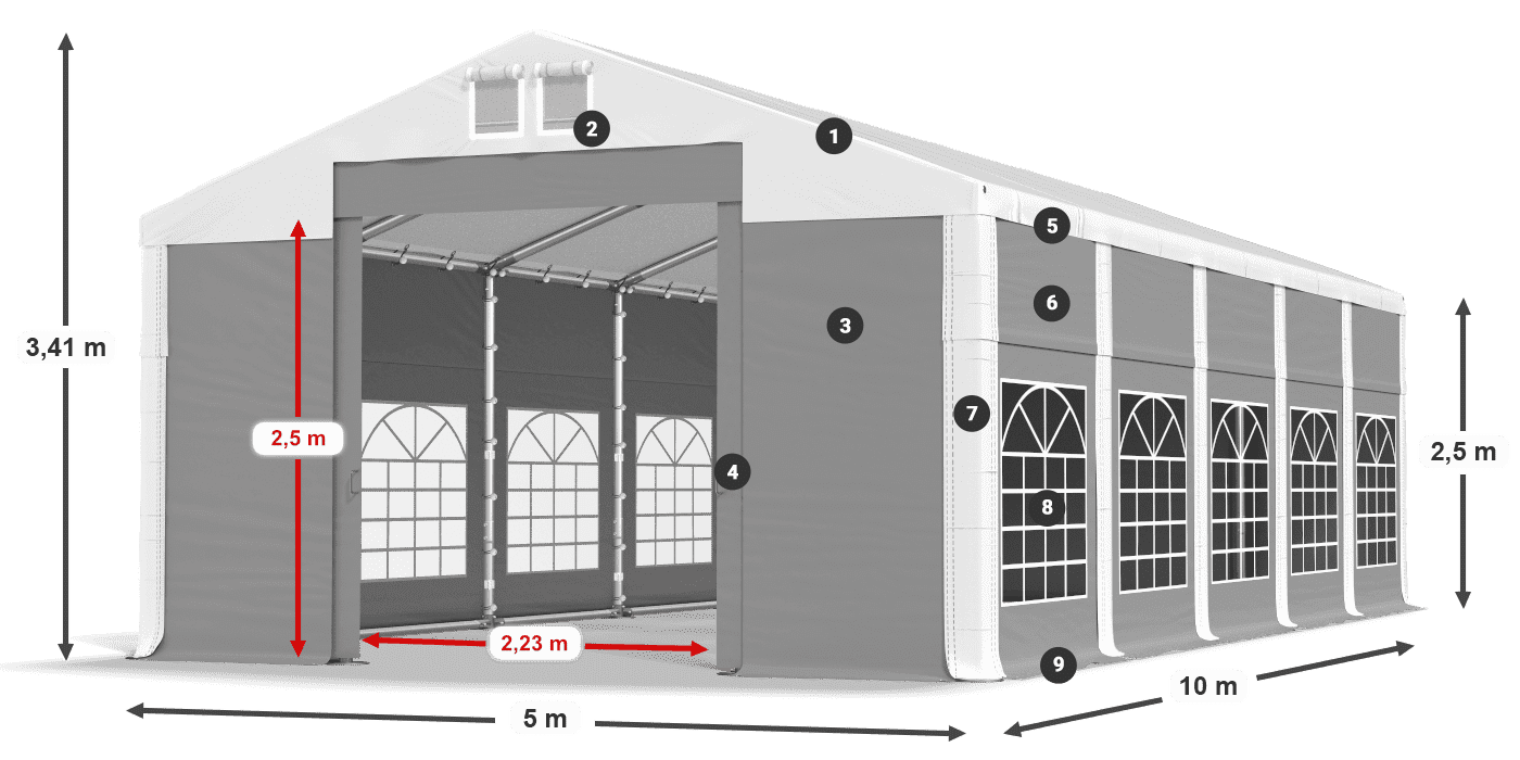 Strecha: FR 620 PVC Steny: SD 500 PVC 2,5 m legenda