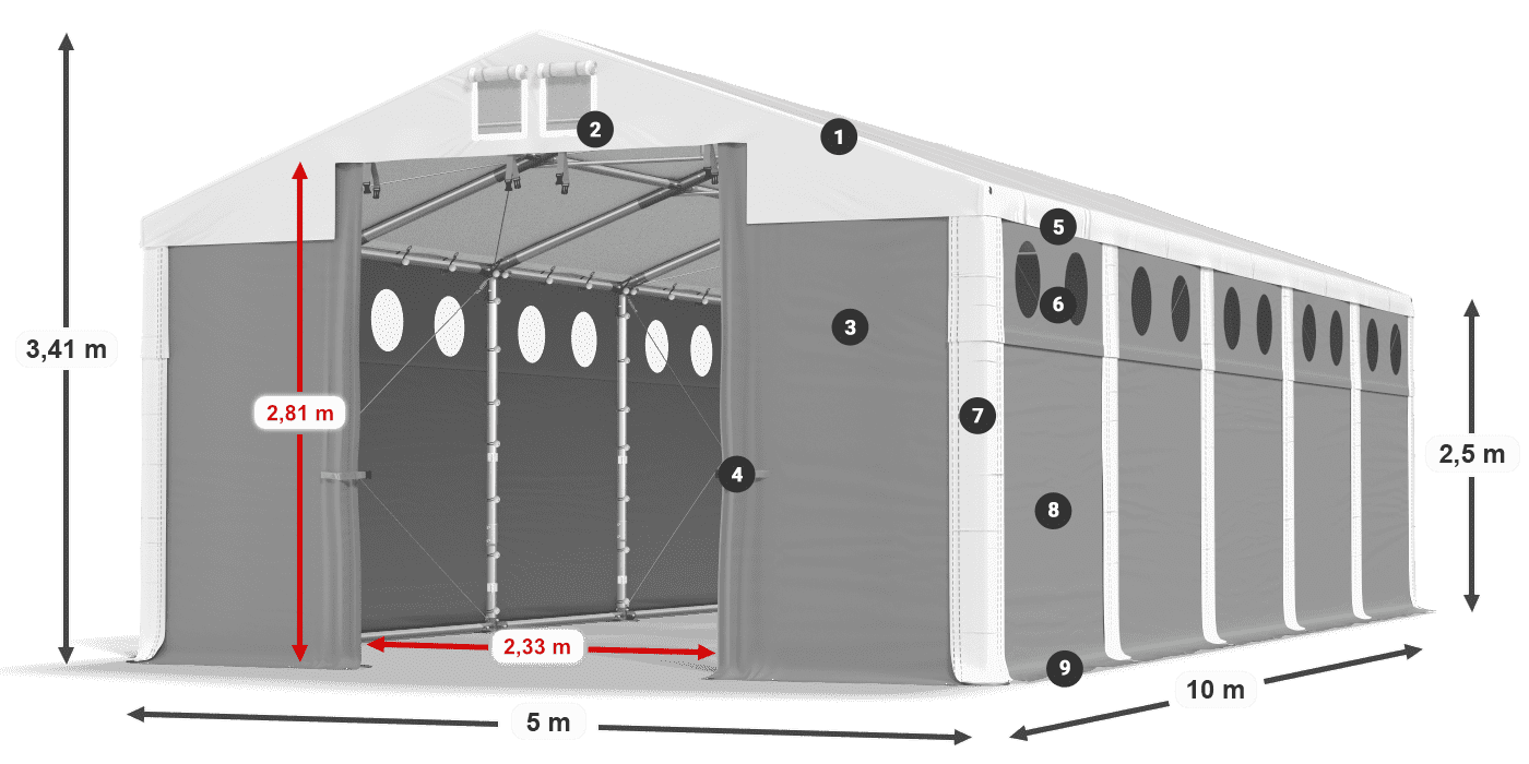 Strecha: FR 620 PVC Steny: SD O 500 PVC 2,5 m legenda