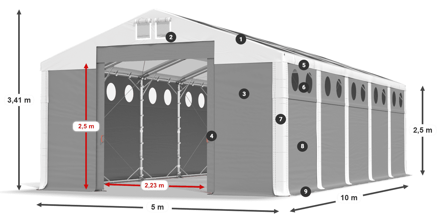 Strecha: MS T 580 PVC Steny: FR O 620 PVC 2,5 m legenda