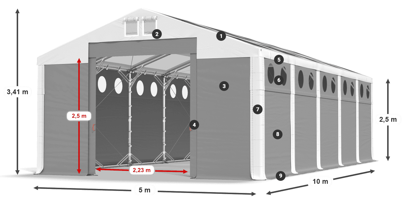 Strecha: MS T 580 PVC Steny: MS O 580 PVC 2,5 m legenda
