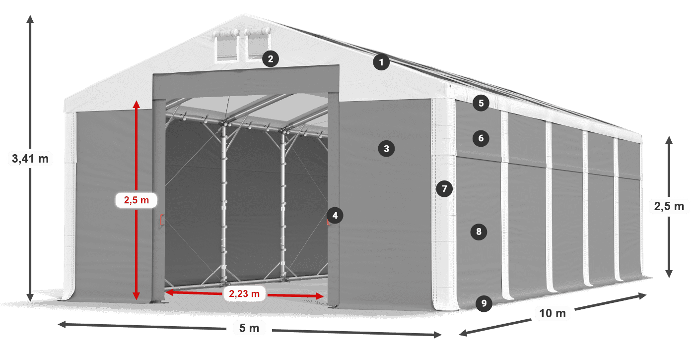 Strecha: MS T 580 PVC Steny: SD 500 PVC 2,5 m legenda
