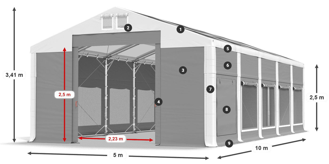 Strecha: MS T 580 PVC Steny: SD M 500 PVC 2,5 m legenda