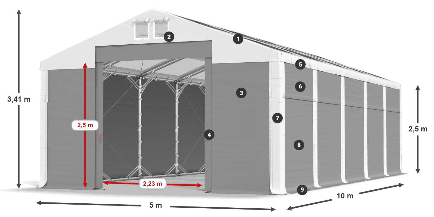 Strecha: MS T 580 PVC Steny: SD 500 PVC 2,5 m legenda