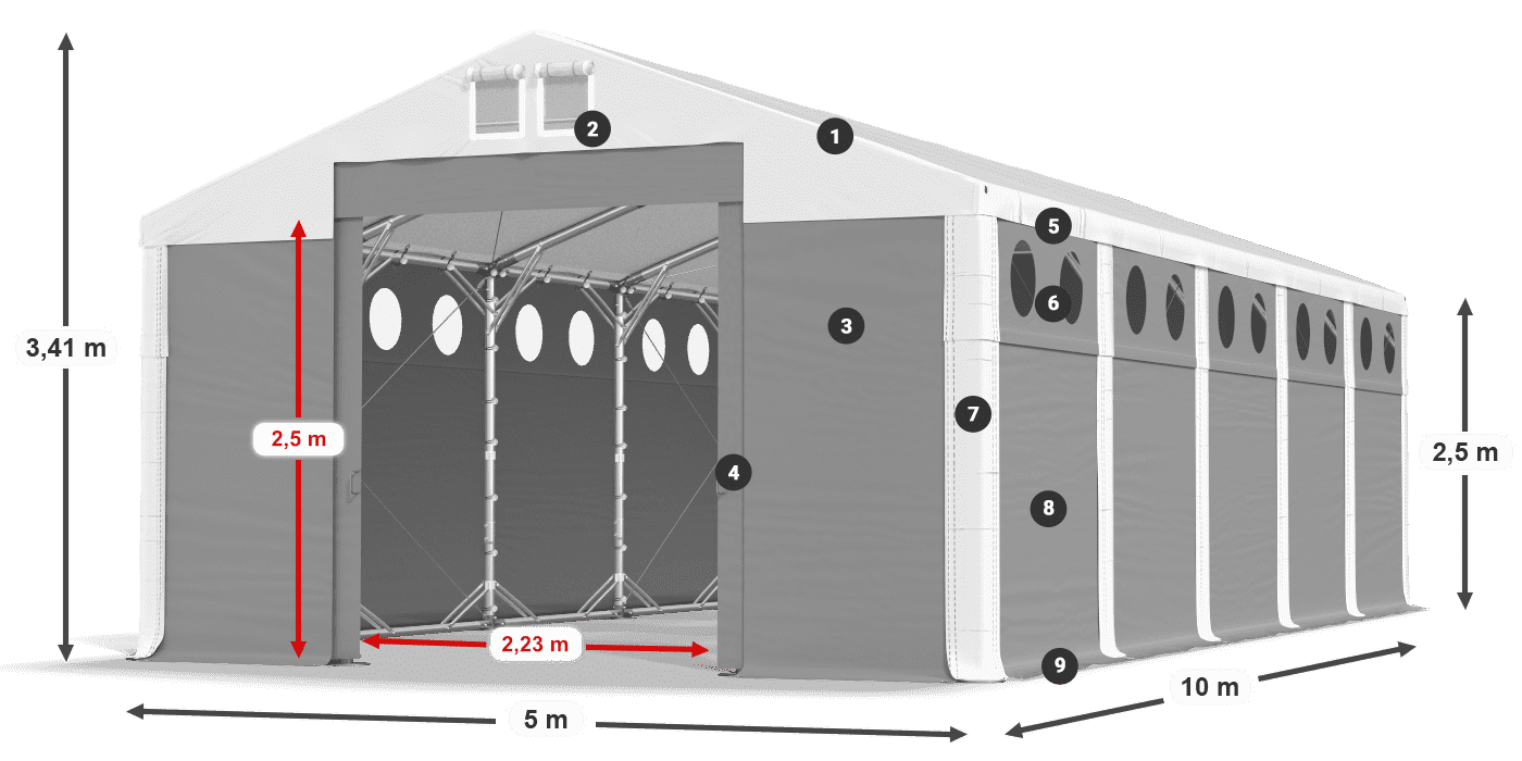 Strecha: MS 580 PVC Steny: SD O 500 PVC 2,5 m legenda