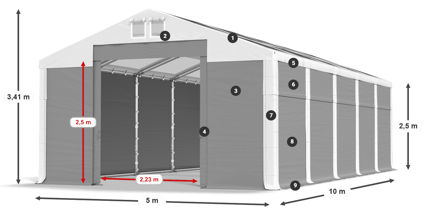Strecha: MS T 580 PVC Steny: SD 500 PVC 2,5 m legenda