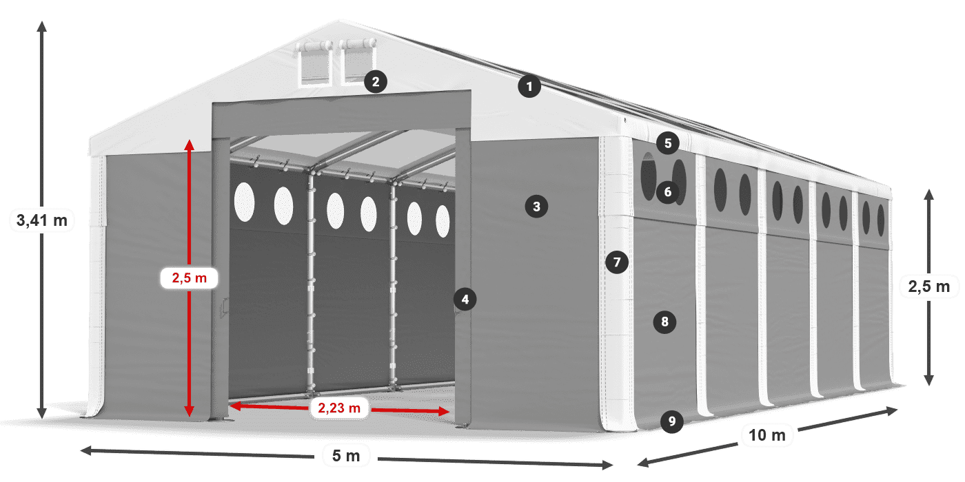 Strecha: MS T 580 PVC Steny: SD O 500 PVC 2,5 m legenda